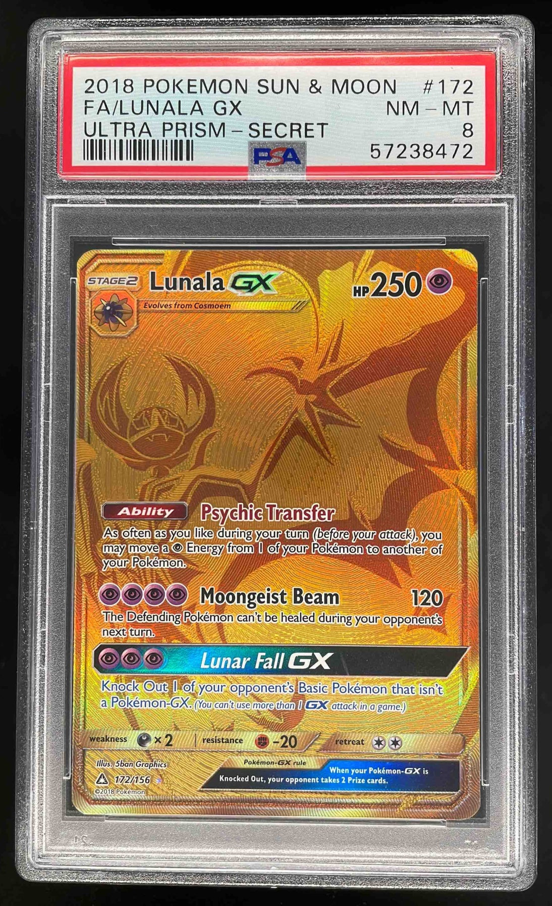2018 Pokemon Sun & Moon Ultra Prism #172/156 Lunala PSA 8