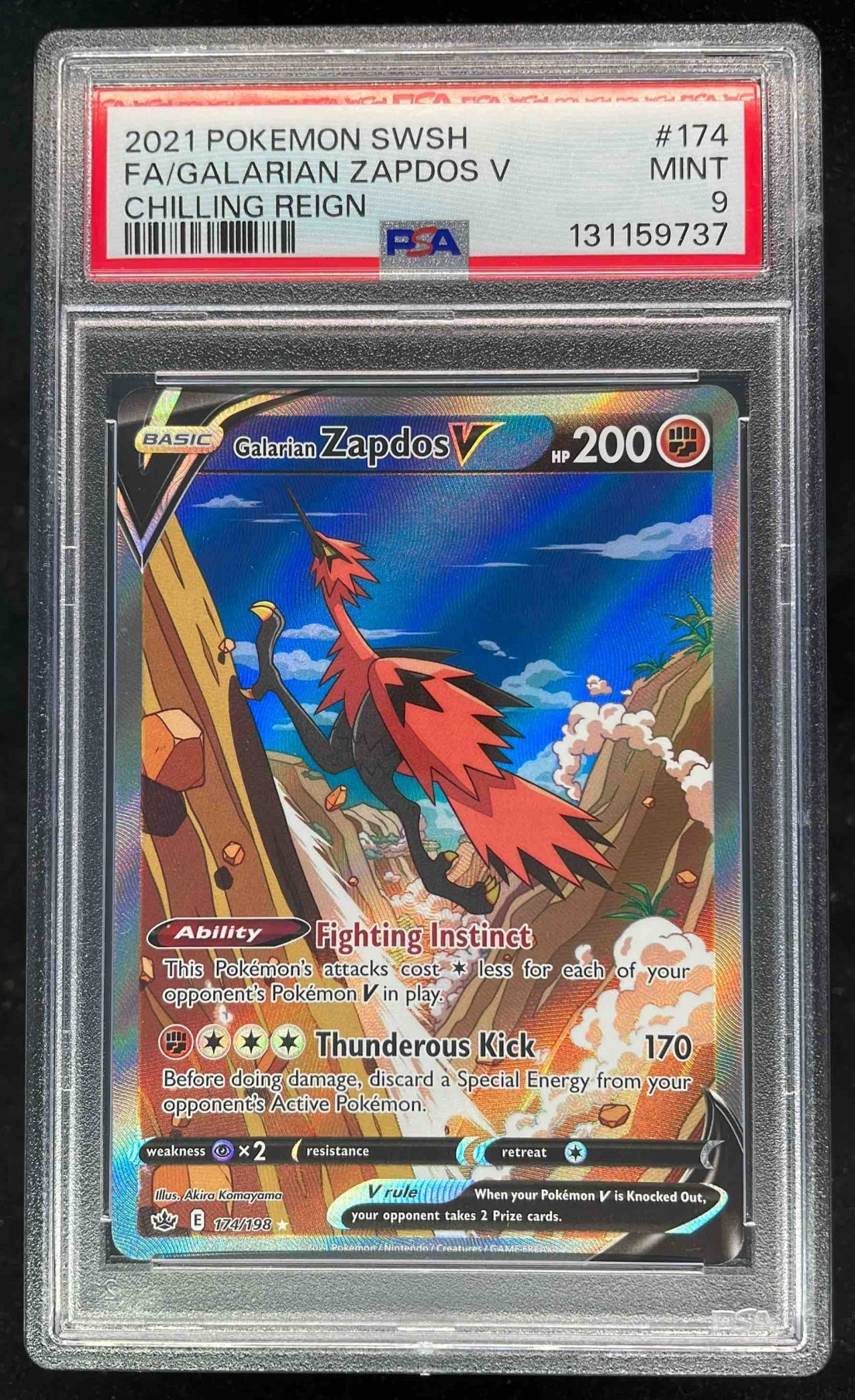 2021 Pokemon Sword & Shield Chilling Reign #174/198 Galarian Zapdos V PSA 9