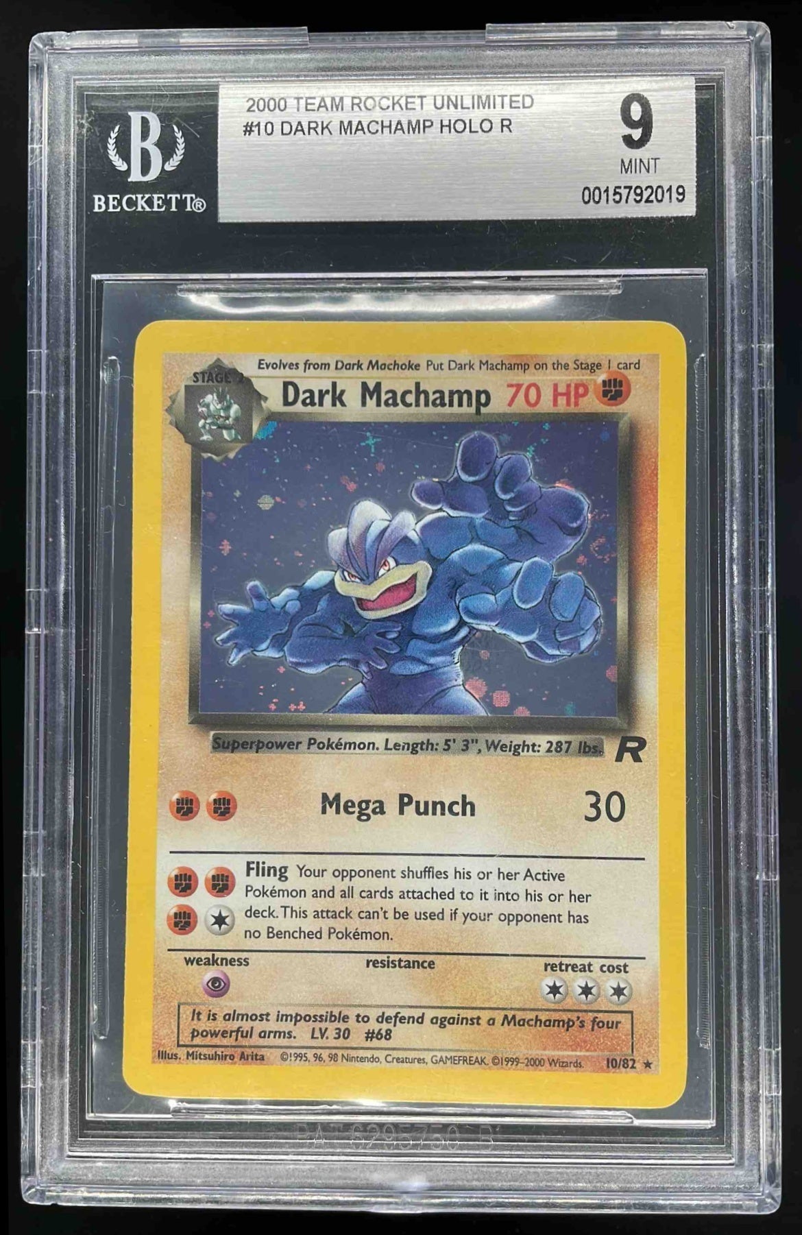 2000 Pokemon Team Rocket Unlimited #10 Dark Machamp Holo BGS 9
