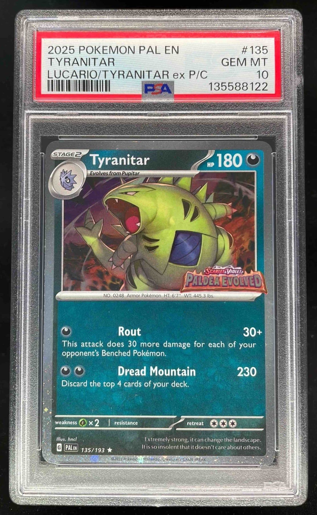 2025 Pokemon PAL EN #135 Tyranitar ex PSA 10