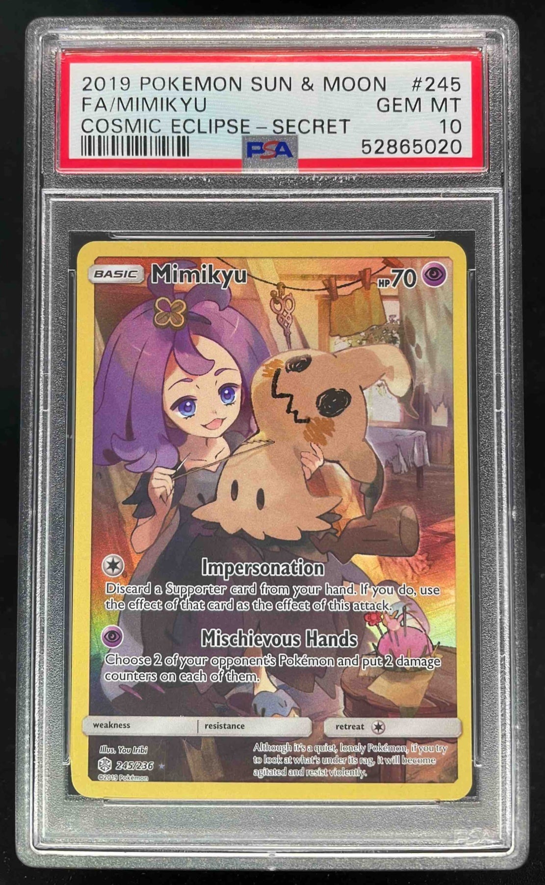 2019 Pokemon Sun & Moon Cosmic Eclipse #245/236 Mimikyu PSA 10