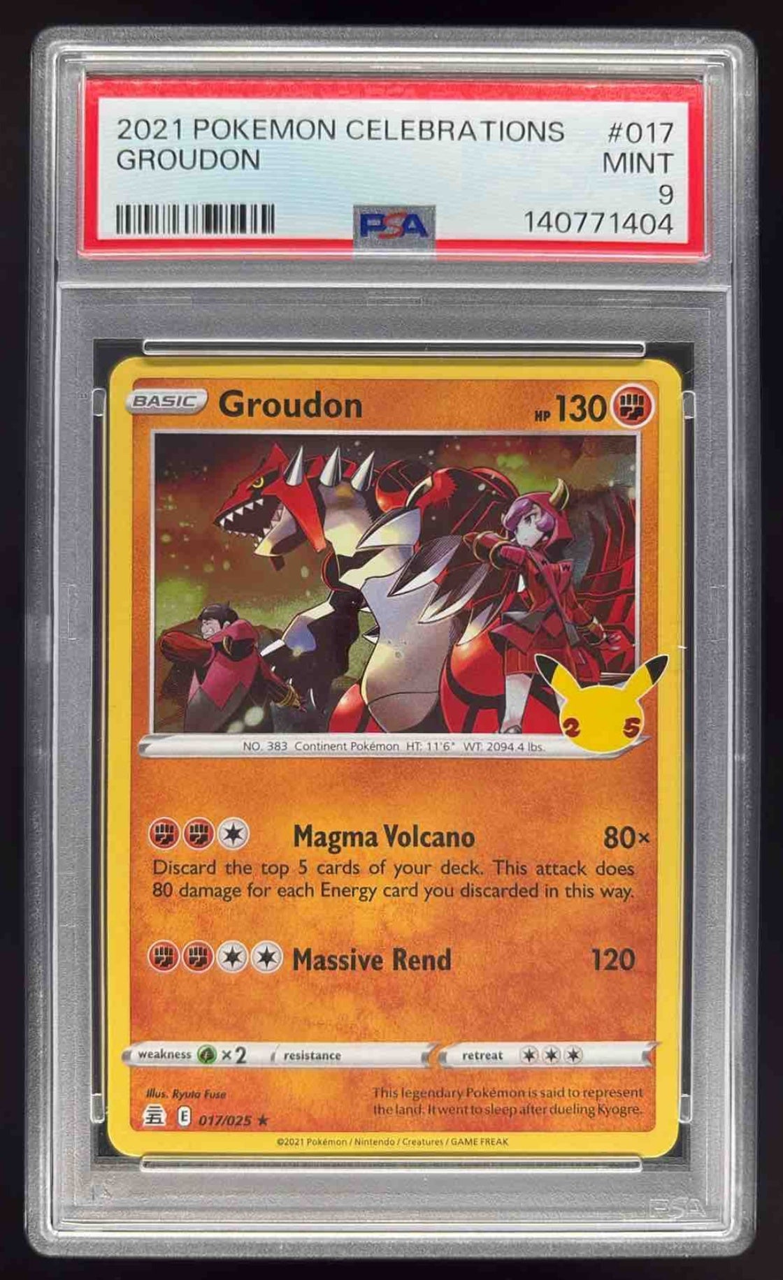 2021 Pokemon Sword & Shield Celebrations #017/025 Groudon PSA 9