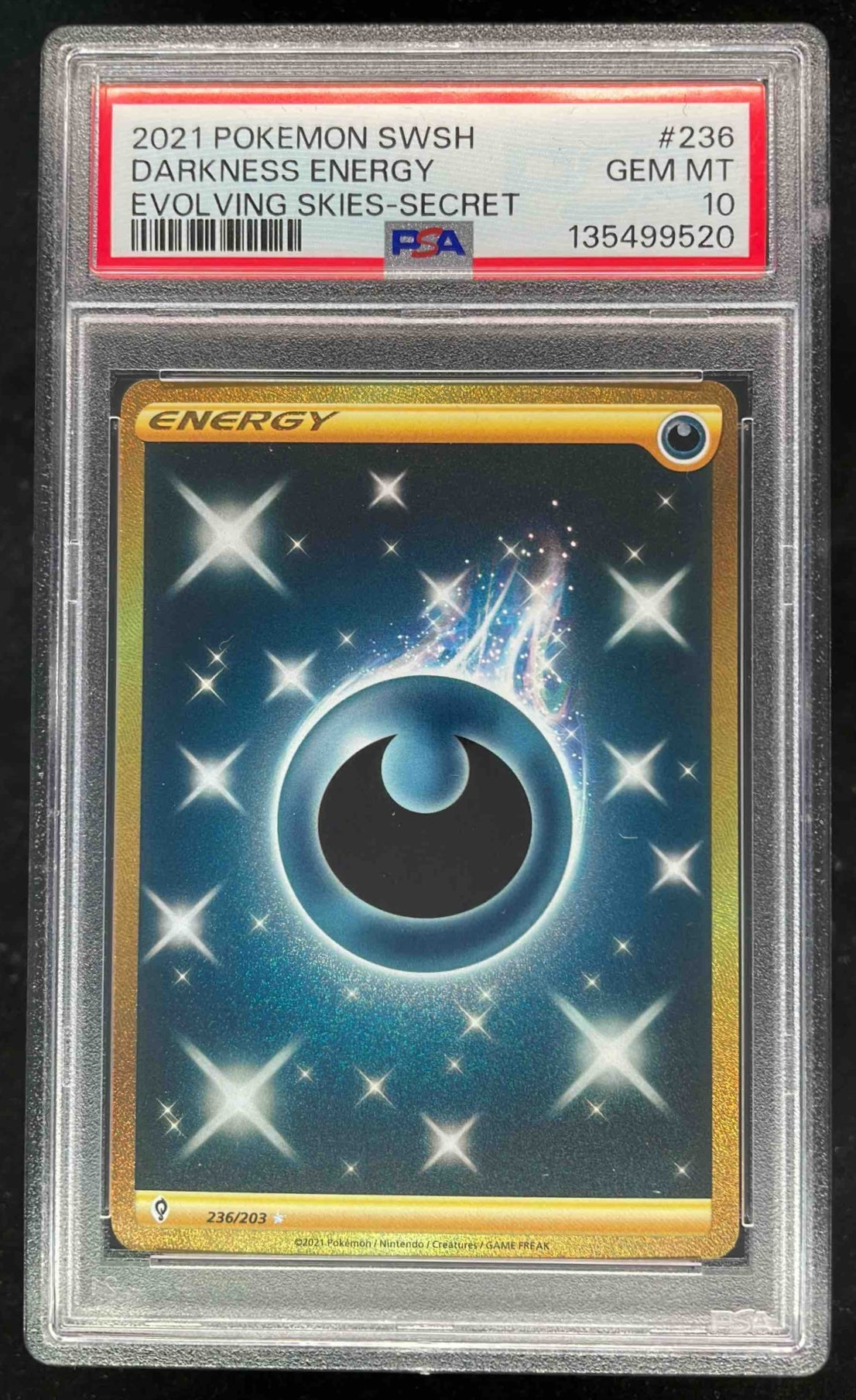 2021 Pokemon Sword & Shield Evolving Skies #236/203 Dark Energy PSA 10