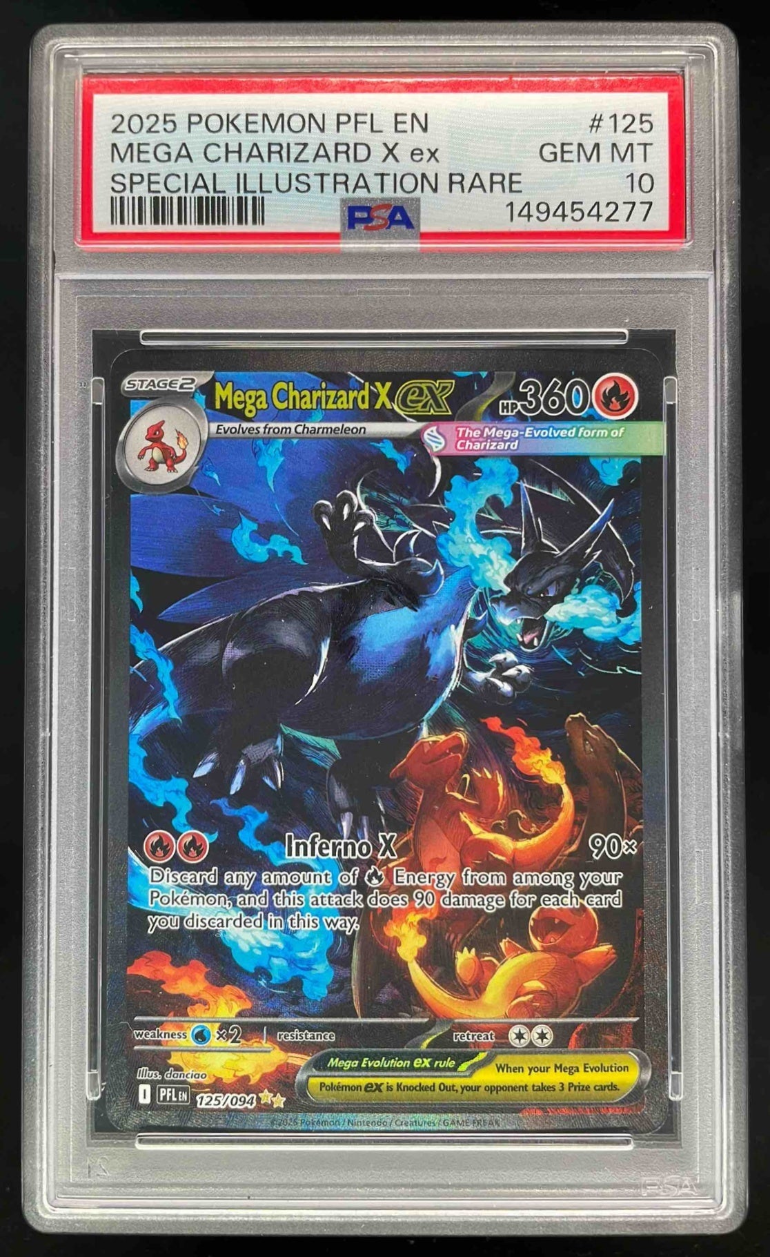 2025 Pokemon Phantasmal Flames #125/094 Mega Charizard X ex Rare PSA 10