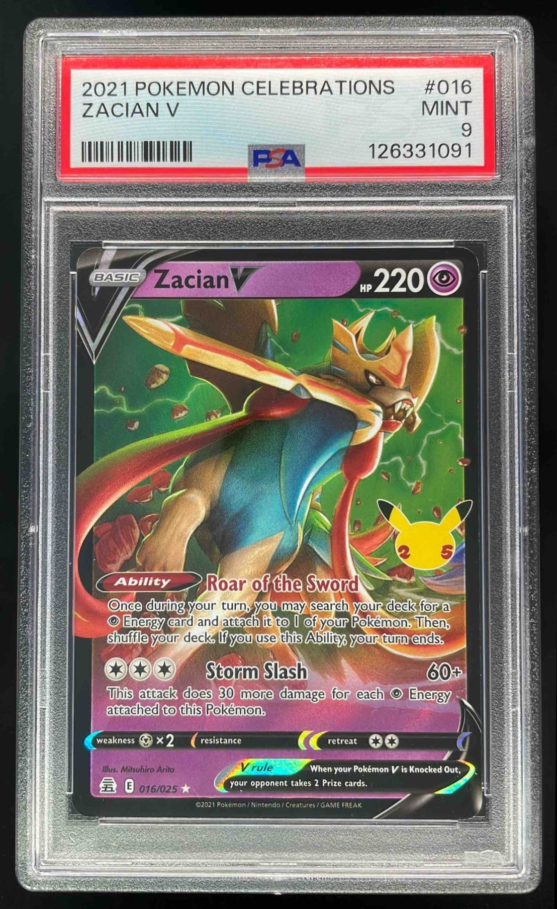 2021 Pokemon Sword & Shield Celebrations #016/025 Zacian V PSA 9