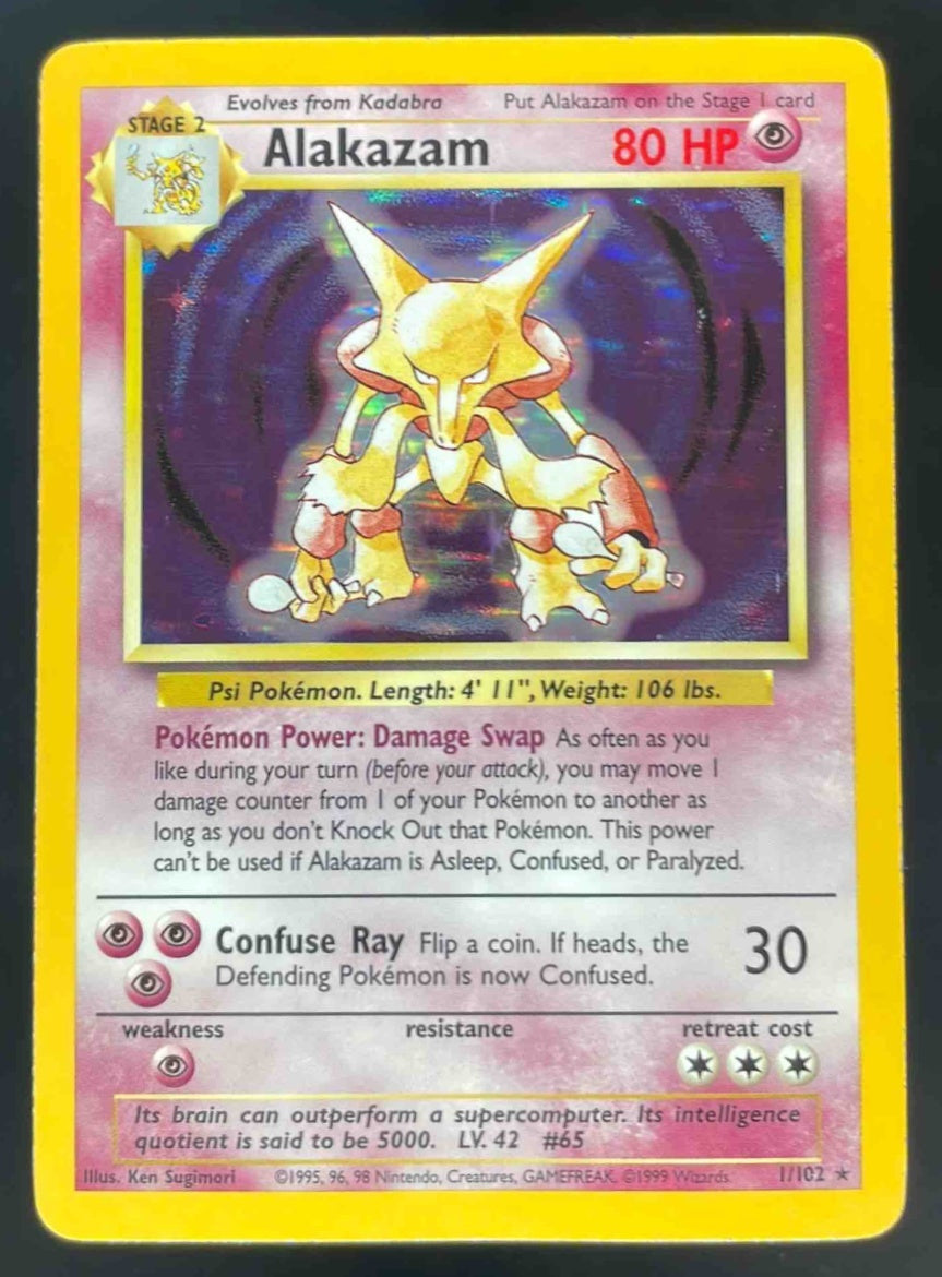 1999 Pokemon Unlimited #1/102 Alakazam Rare Holo