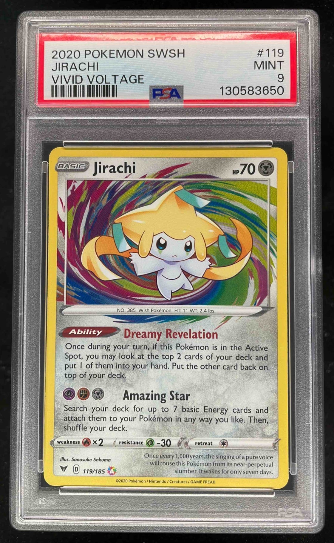 2020 Pokemon Sword & Shield Vivid Voltage #119/185 Jirachi PSA 9