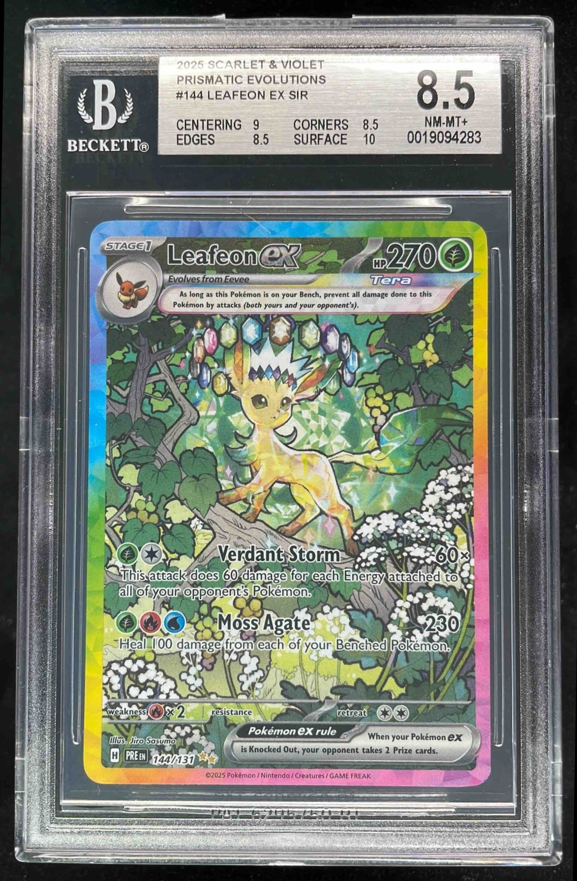 2025 Pokemon Prismatic Evolutions #144/131 Leafeon ex BGS 8.5