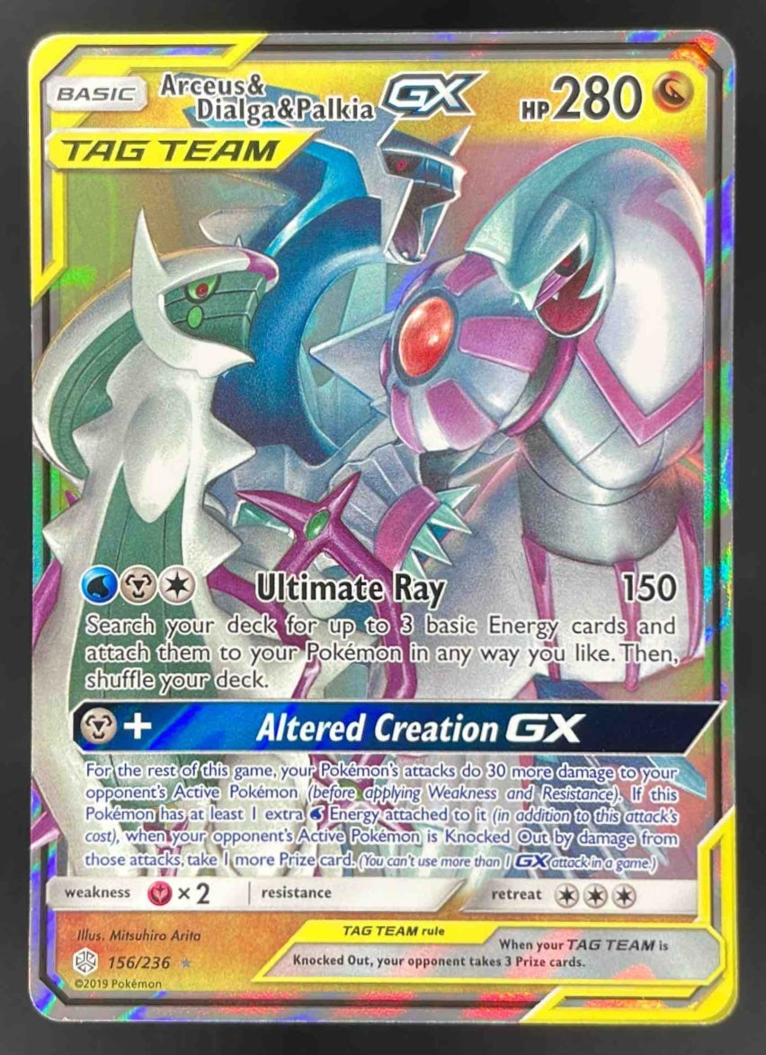 2019 Pokemon Sun & Moon Cosmic Eclipse Arceus & Dialga & Palkia Tag Team Holo
