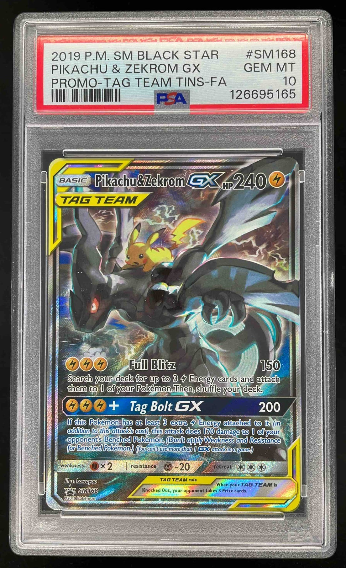 2019 Pokemon SM Black Star Promos #SM168 Pikachu & Zekrom Tag Team PSA 10