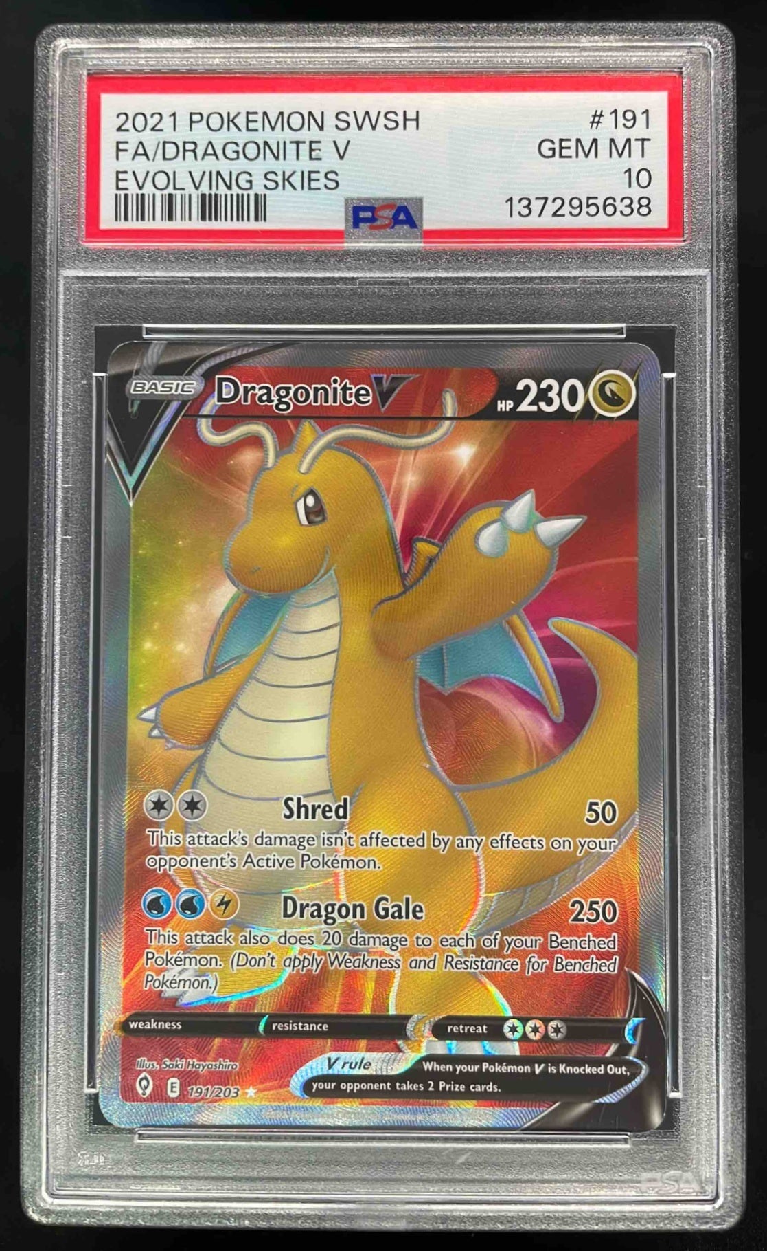 2021 Pokemon Sword & Shield Evolving Skies #191/203 Dragonite V PSA 10