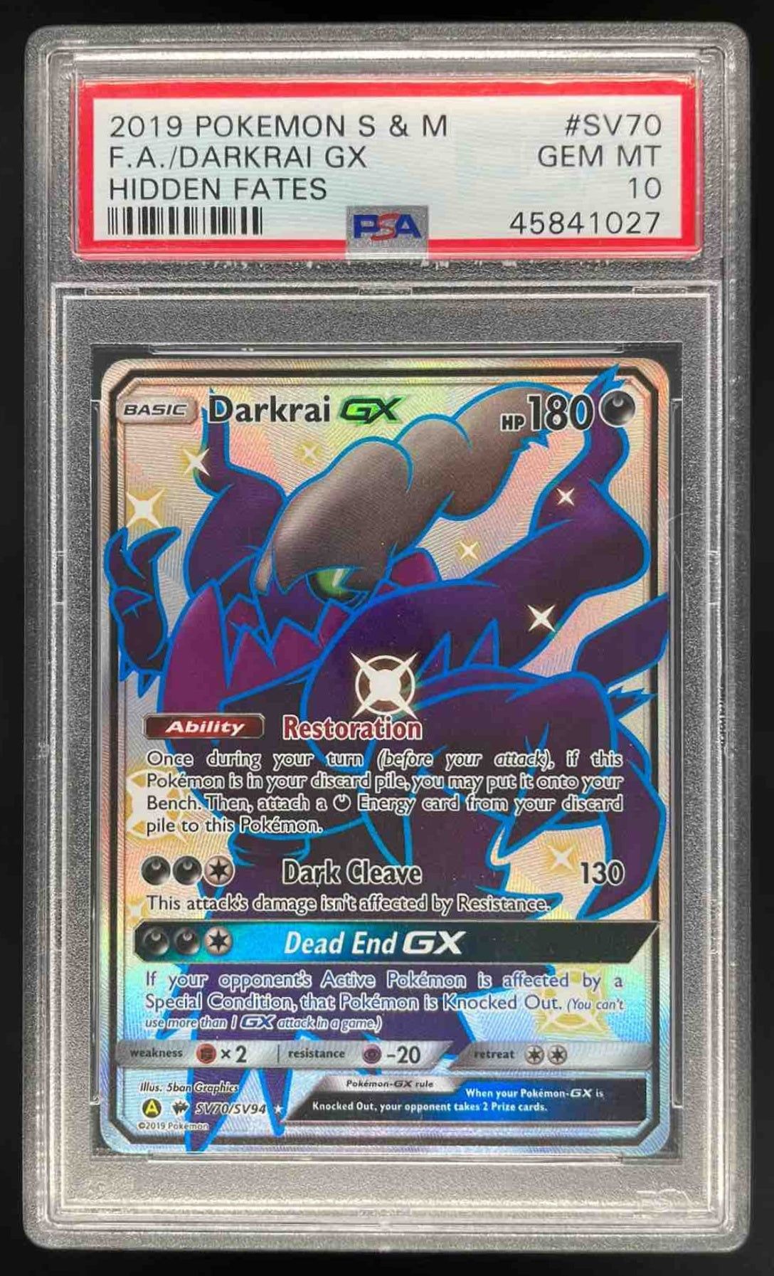 2019 Pokemon SM Hidden Fates #SV70/SV94 Darkrai GX PSA 10