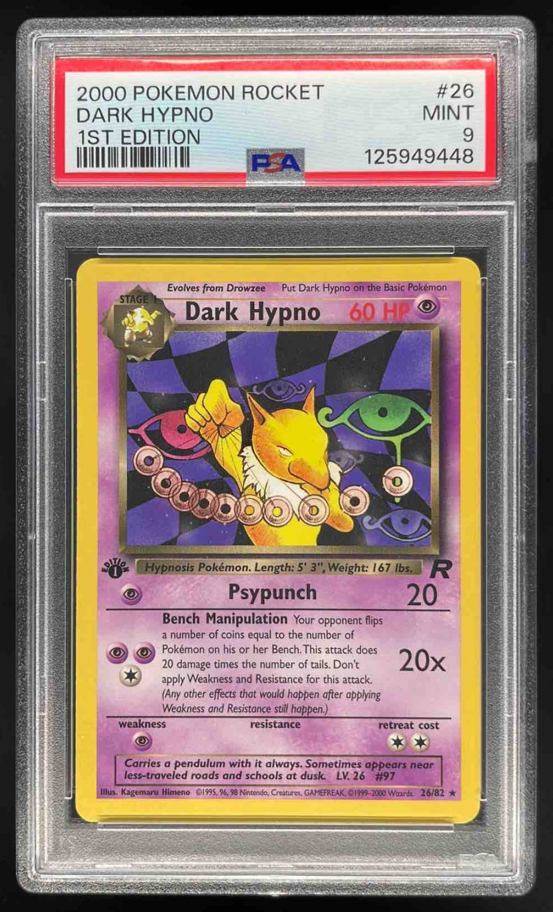 2000 Pokemon Team Rocket First Edition #26/82 Dark Hypno PSA 9