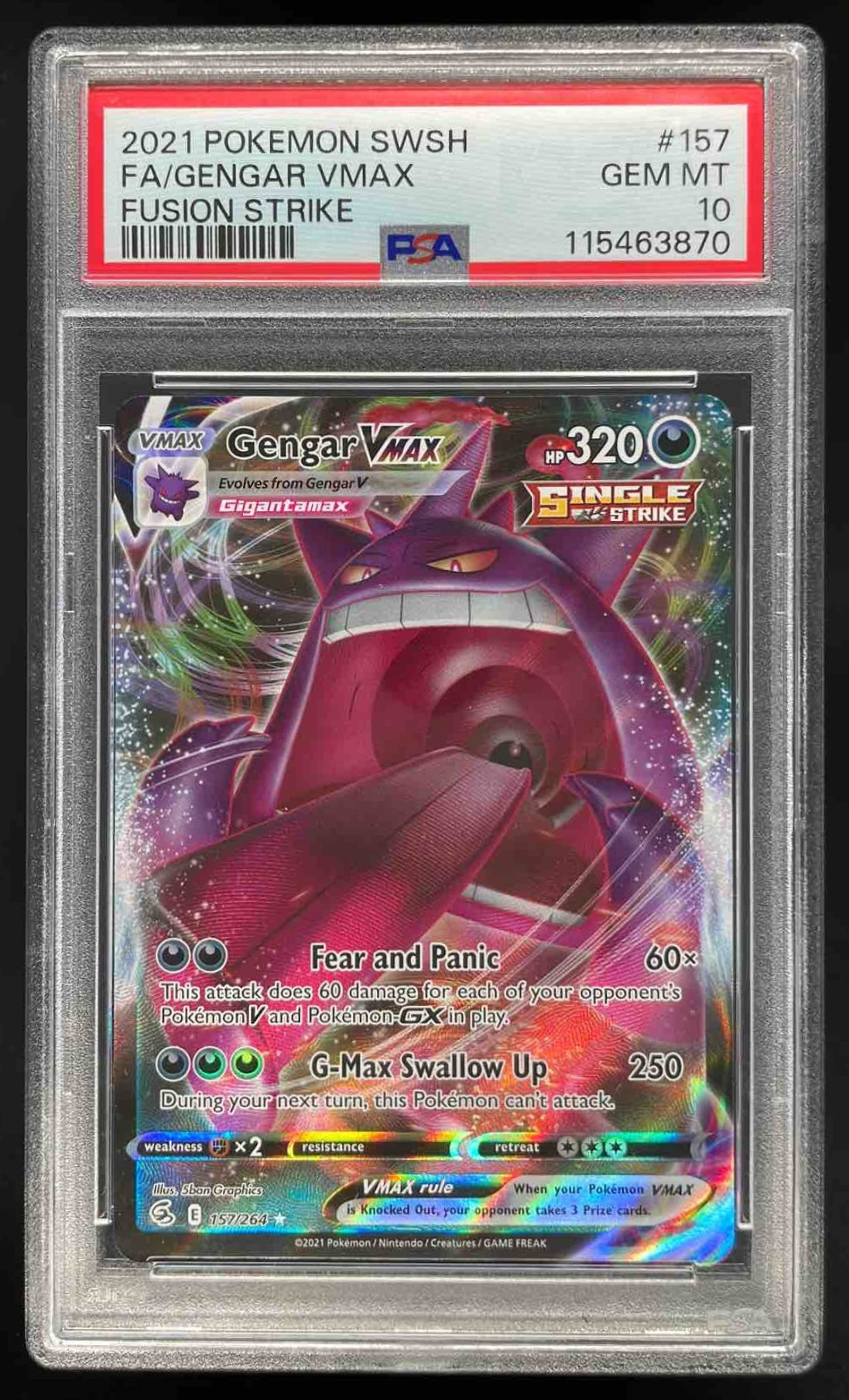 2021 Pokemon Sword & Shield Fusion Strike #157/264 Gengar VM PSA 10