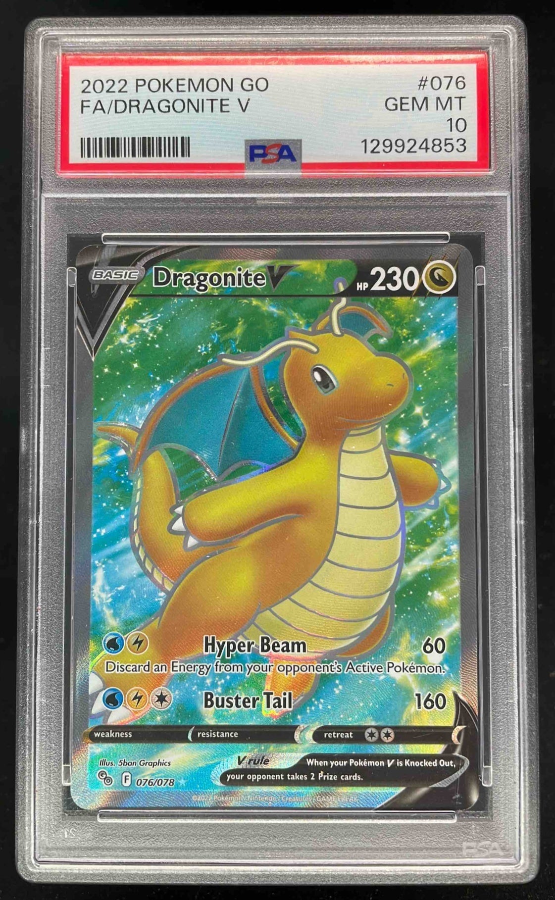 2022 Pokemon Sword & Shield Pokemon GO #076/078 Dragonite V PSA 10