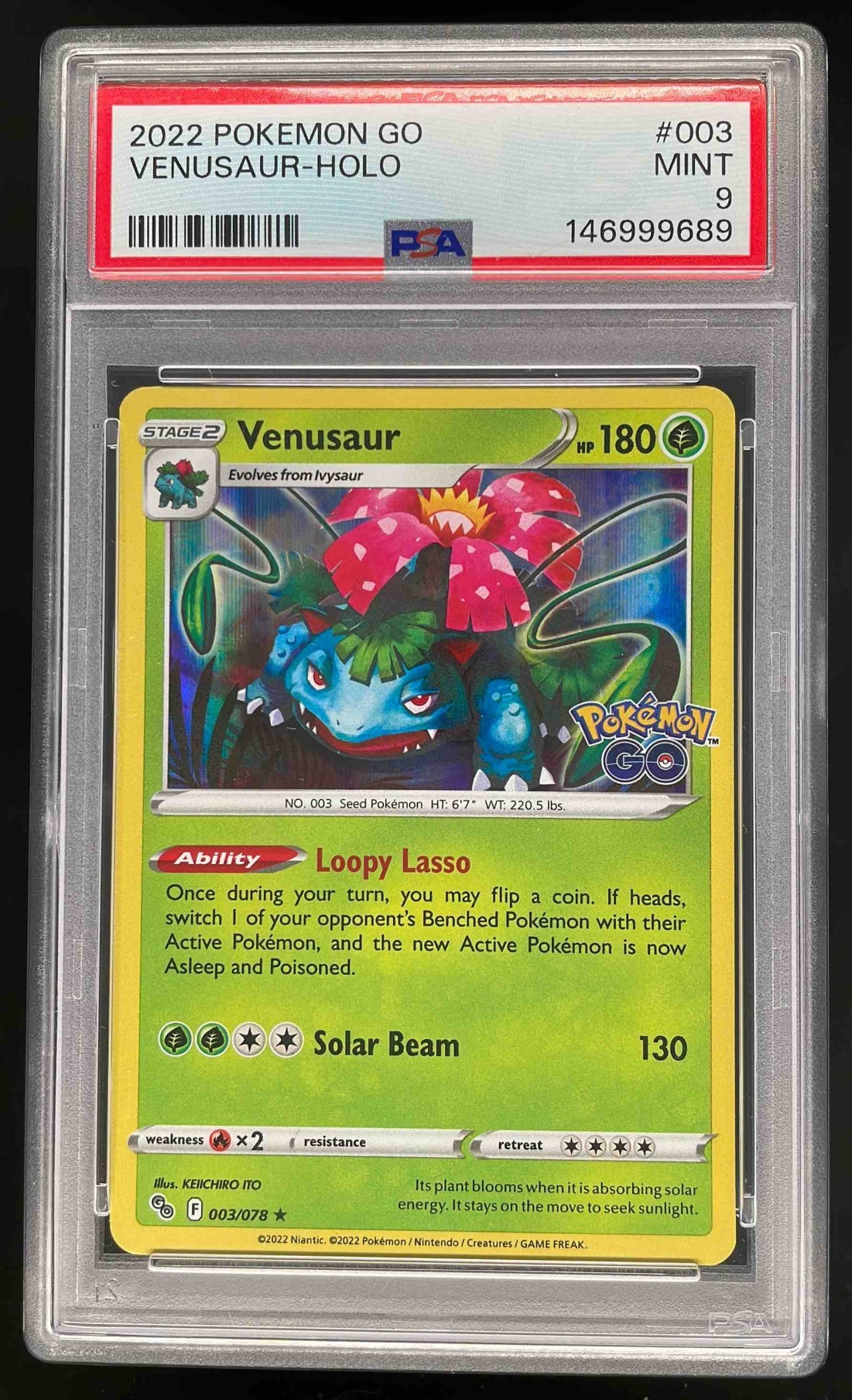 2022 Pokemon Sword & Shield Pokemon GO #003/078 Venusaur PSA 9