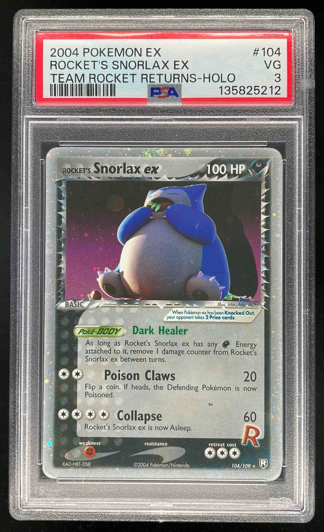 2004 Pokemon EX Team Rocket Returns #104/109 Rocket's Snorlax ex PSA 3