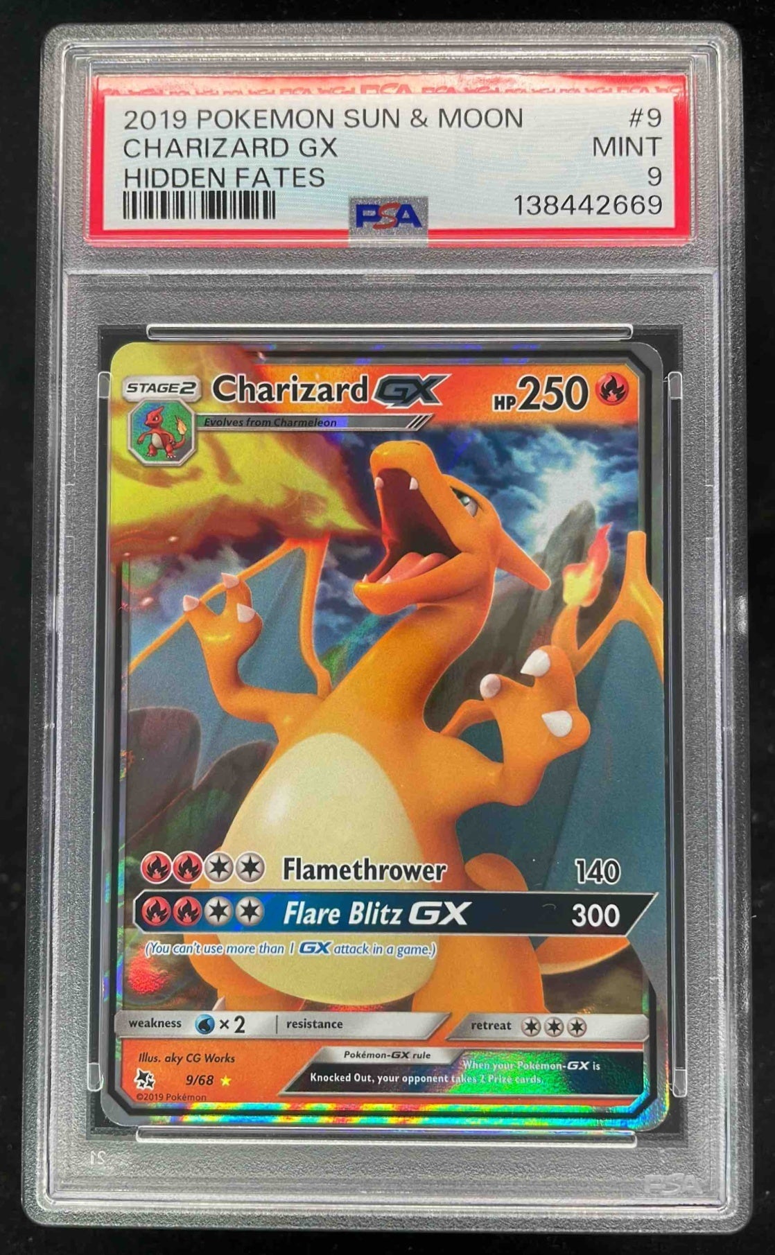 2019 Pokemon SM Hidden Fates #9/68 Charizard GX PSA 9