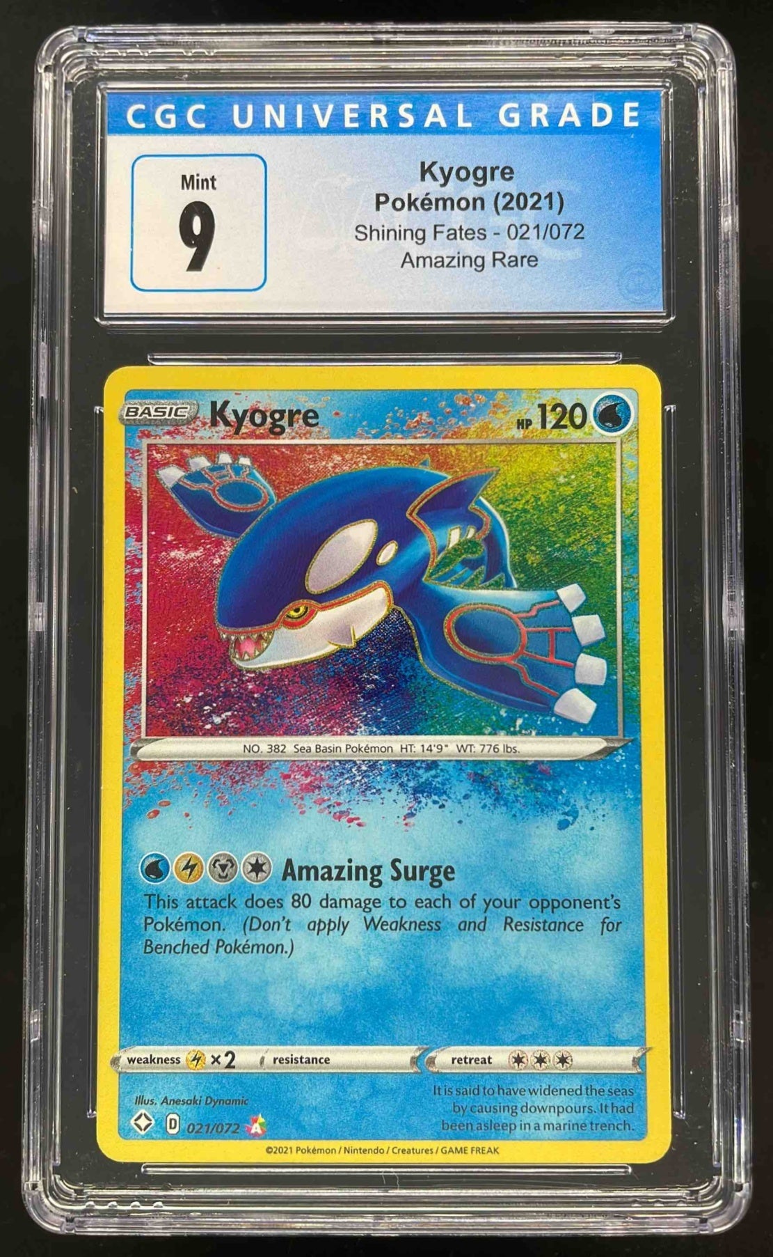 2021 Pokemon Sword & Shield Shining Fates #021/072 Kyogre CGC 9