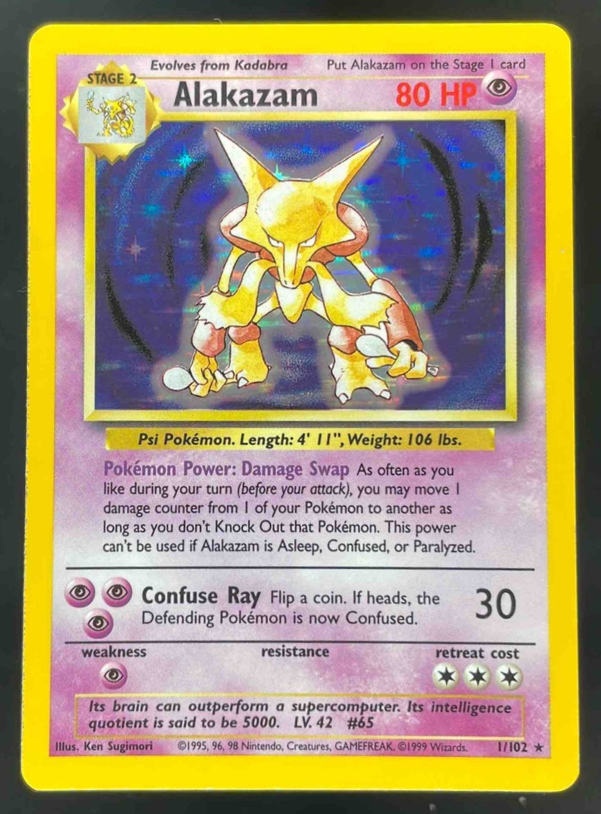 1999 Pokemon Unlimited #1/102 Alakazam Rare Holo