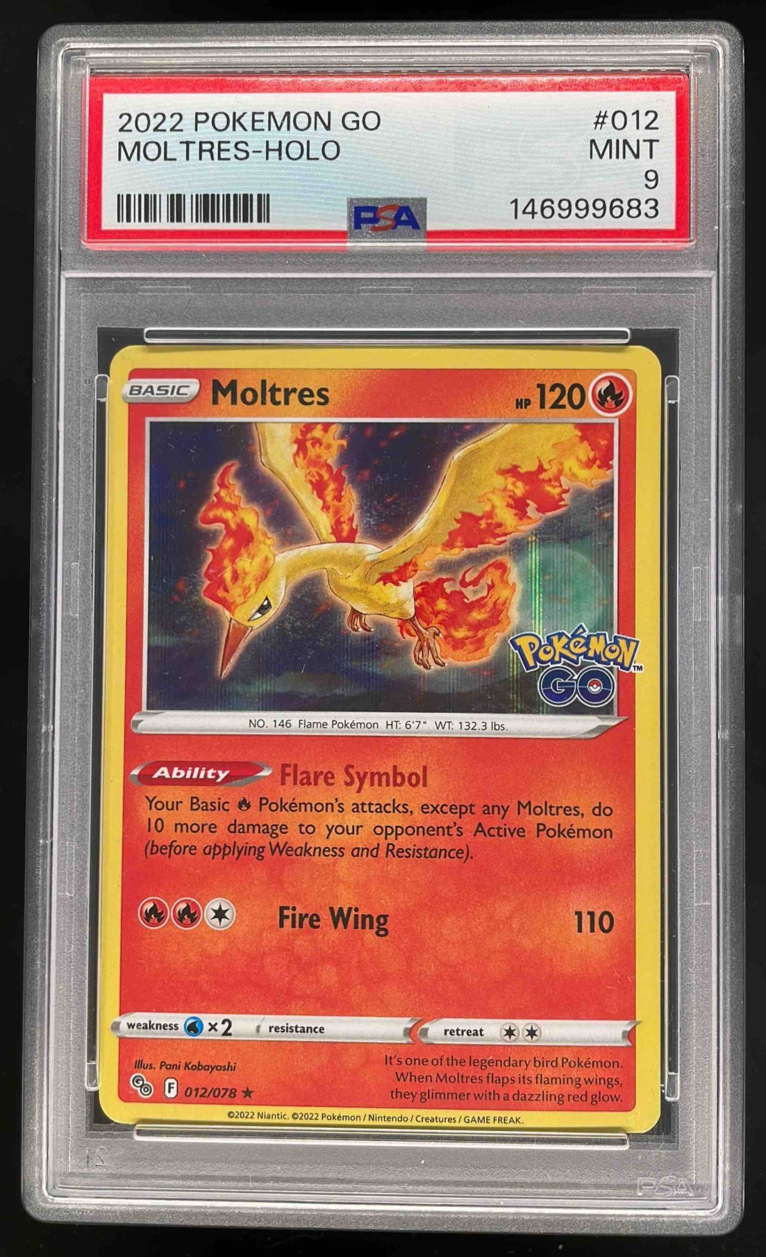 2022 Pokemon Sword & Shield Pokemon GO #012/078 Moltres PSA 9