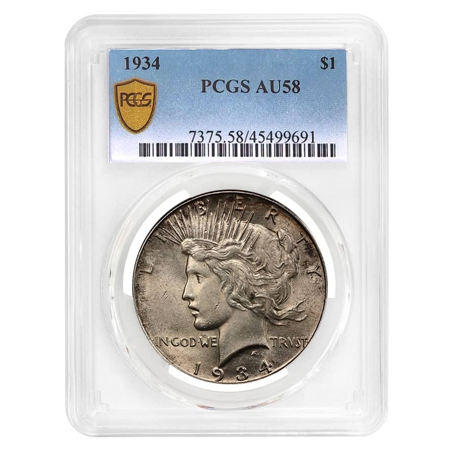 1934 Peace Silver Dollar $1 PCGS AU 58