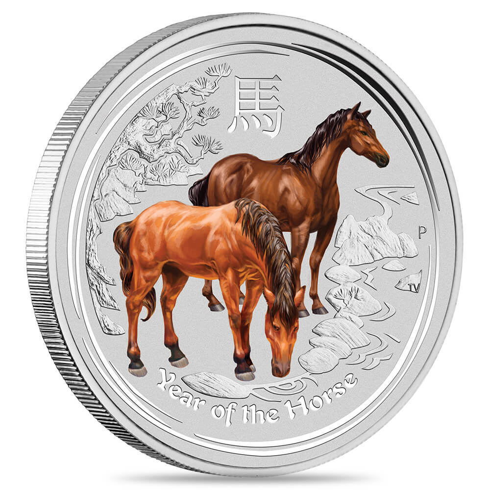 2014 1 oz Colorized Silver Lunar Horse BU Perth Mint