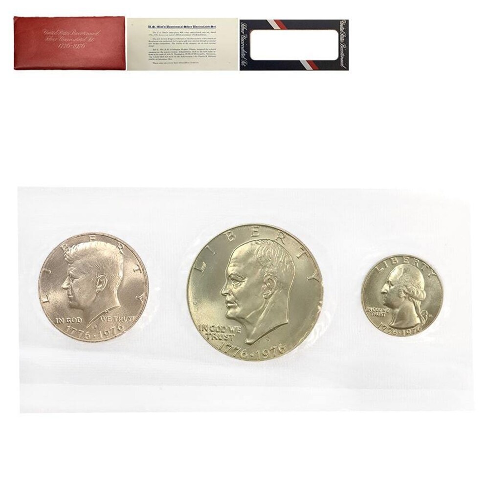 1976-S Bicentennial Silver Unc. 3-Coin Set (Red Envelope, w/COA)