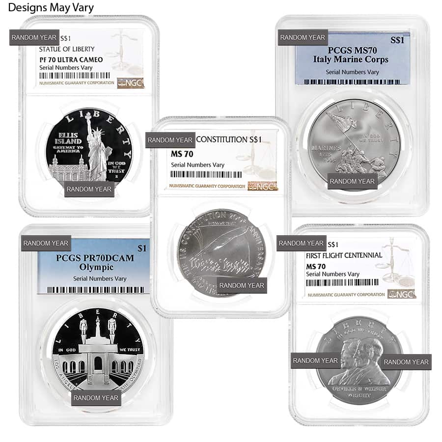 U.S. Mint $1 Silver Dollar Commemorative NGC/PCGS MS/PF 70 (Random Year)