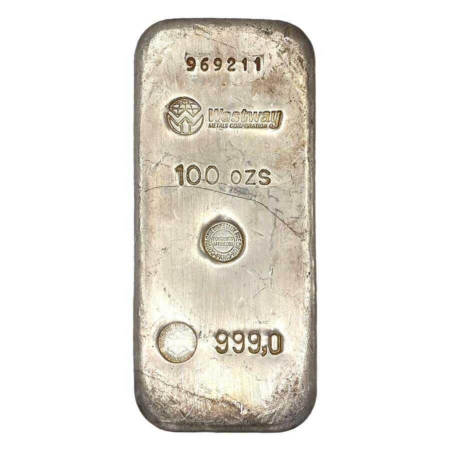100 oz Westway Metals Corp Silver Bar .999 Fine