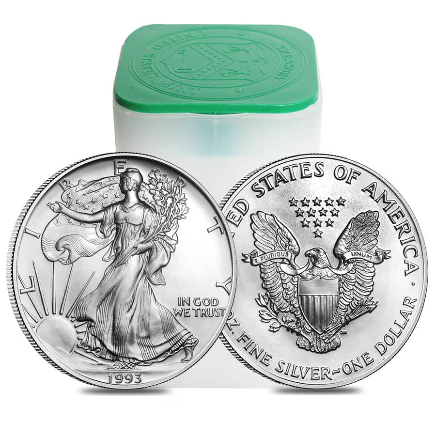 Roll of 20 - 1993 1 oz Silver American Eagle $1 Coin BU