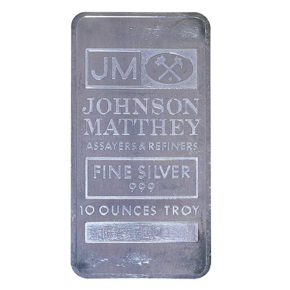 10 oz Johnson Matthey Silver Bar .999 Fine (Smooth Reverse)
