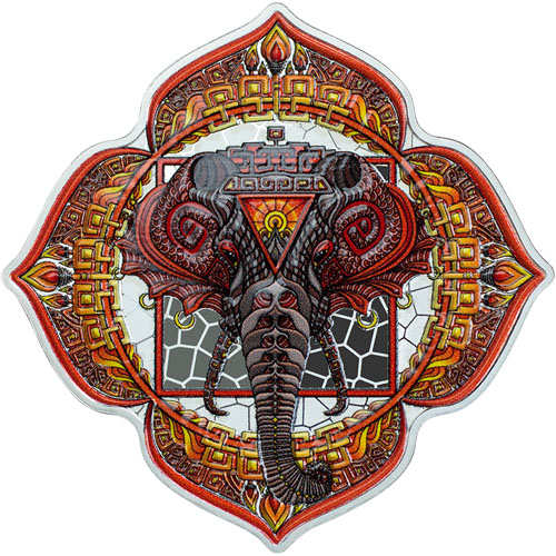2022 2 oz Colorized Solomon Islands Silver Elephant of the 1st Chakra Coin (Box + CoA)