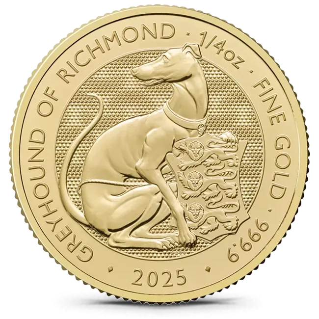2025 Royal Tudor Beasts Greyhound Of Richmond 1/4 oz .9999 Gold Coin (BU)