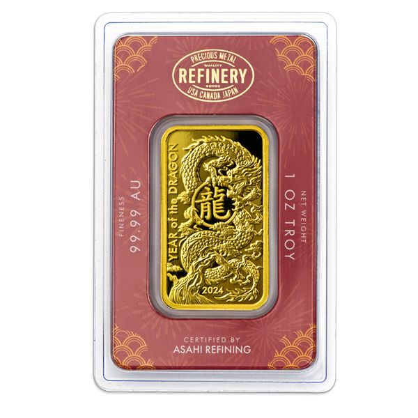 Asahi 1 oz Lunar Dragon Gold Bar (In Assay)