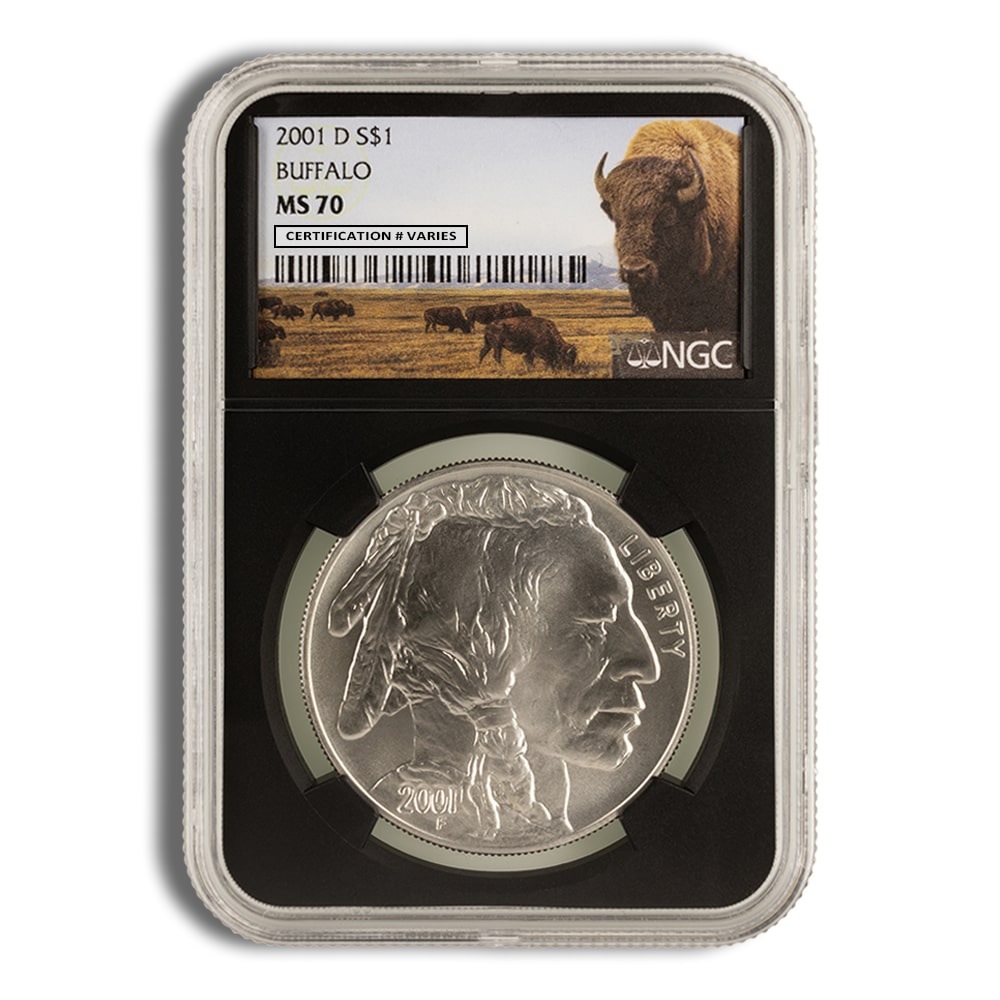 2001-D Silver Buffalo Commemorative – NGC MS70 (Black Core)