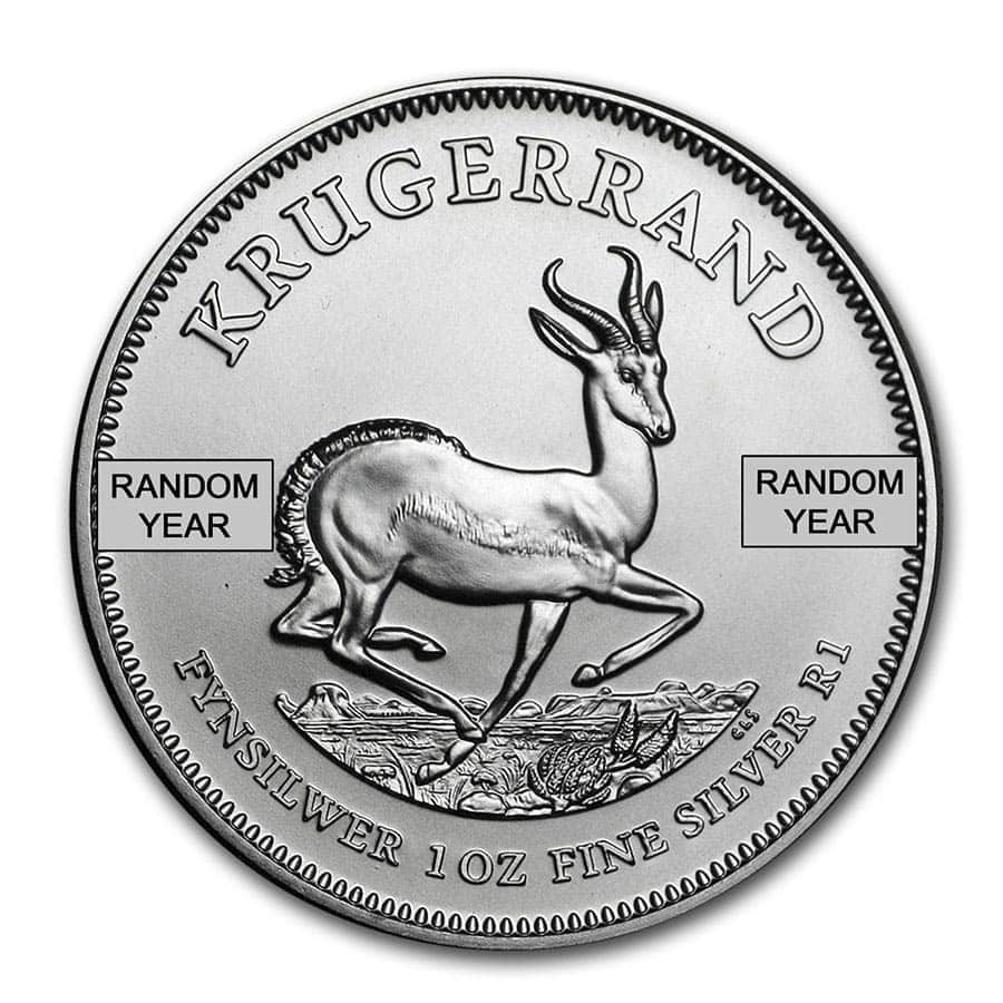 South Africa 1 oz Silver Krugerrand Coin (Random Year, Varied Condition)