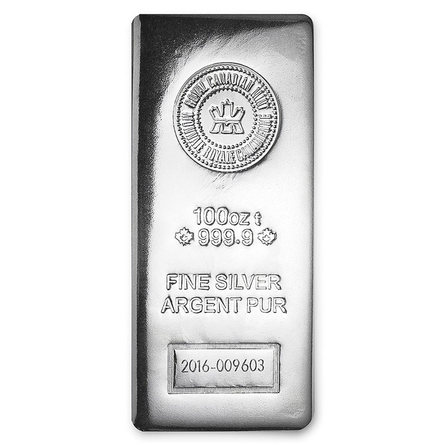 100 oz Royal Canadian Mint Silver Bar (Secondary Market, Design Our Choice)