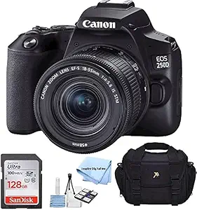 Inspire Digital - Canon intl EOS 250D SLR Camera Body with 18-55mm f/3.5-5.6 is STM Lens Bundled Complete Accessory Bundle + 32GB Cleaning Kit Case/Bag & More International Model (Renewed)