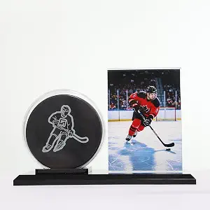 Acrylic Hockey Puck Display Case with Card Holder, Hockey Puck Case with Card Display Stand