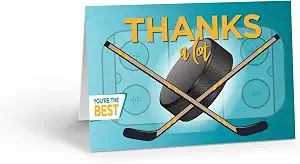 Stonehouse Collection Hockey Thank You Greeting Card, Single Card with Envelope, Blank Interior - Made in the USA (Hockey)