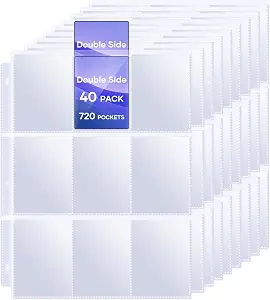 40 Pack 9 Pocket Page Protectors,720 Pockets Double Sided Card Holder Pages for a 3 Ring Binder, Card Protector Sheets Baseball Card Binder,Fit for MTG, TCG, Baseball Standard Cards