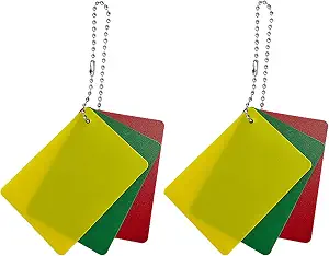 RLECS 2 Sets 2.56x3.54inch Red/Yellow/Green Football Referee PP Plastic Penalty Card with Metal Chain Suitable for Hockey Training Physical Education Match Officiating