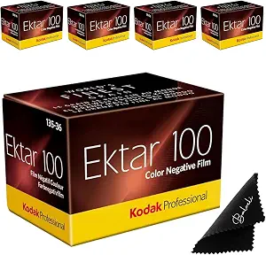 Kodak Ektar 100 35mm Film 4-Pack – ISO 100, 36 Exposure Color Film for 35mm Film Camera – Includes Balveli Premium Microfiber Cloth