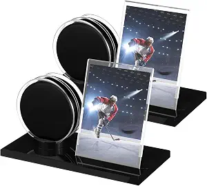 Yuntau 2 Sets Hockey Puck Display Case Acrylic Clear with Black Base