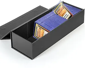 tutata Trading Card Storage Box, Baseball Card Storage Box Holds 900+ Sport Cards or 200 Top Loaders, Fits Football, Basketball, Hockey, Gaming & Trading Cards, Black, 13x4x3 inches