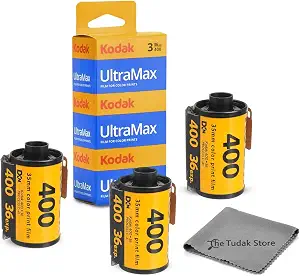 Kodak Ultramax 400 35mm Film - 3 Packs of 36 Exposure Rolls for 35mm Cameras Bundled with The Tudak Store Microfiber Cloth - 108 Exposures, ISO 400 Color Negative Film for 35mm Film Camera
