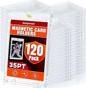 120ct Magnetic Card Holder 35pt, One Touch Card Case with UV Protection & Waterproof Hard Shell, Display Protector for Trading Cards, Sports Cards, Baseball, Football, Game Cards
