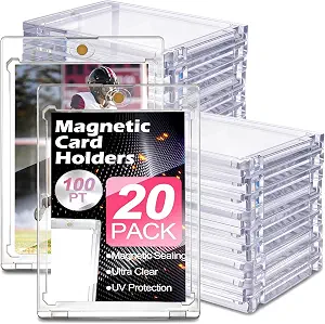 20 Pcs Magnetic Card Holder, 100pt One-Touch Card Holder, Hard Plastic Magnetic Card Holders For Trading Cards, Uv Protection Clear Display Case For Baseball Football Basketball Hockey Cards