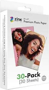 Zink 2"x3" Premium Instant Photo Paper (30 Pack) Compatible with Polaroid Snap, Snap Touch, Zip and Mint Cameras and Printers